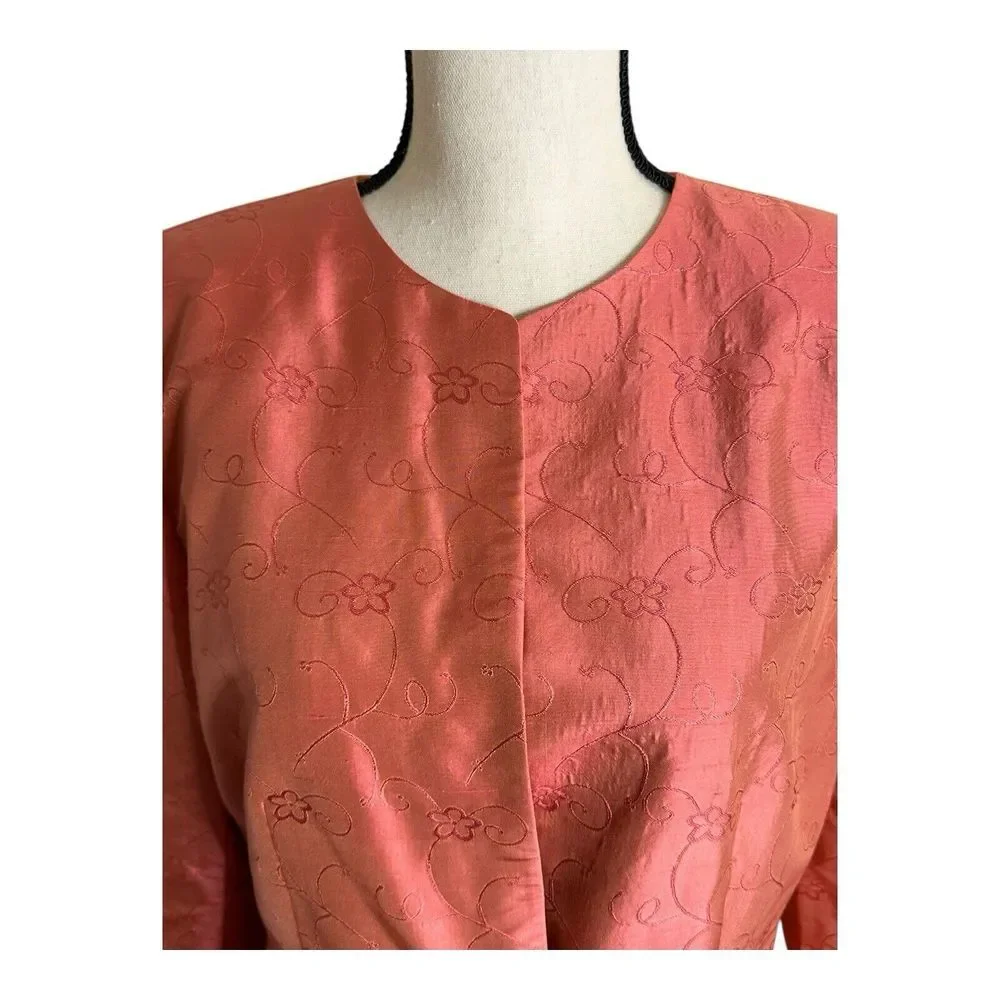 Due Per Due 100% Silk Jacket Womens Sz‎ 12 Tang Floral Embroidered Lightweight